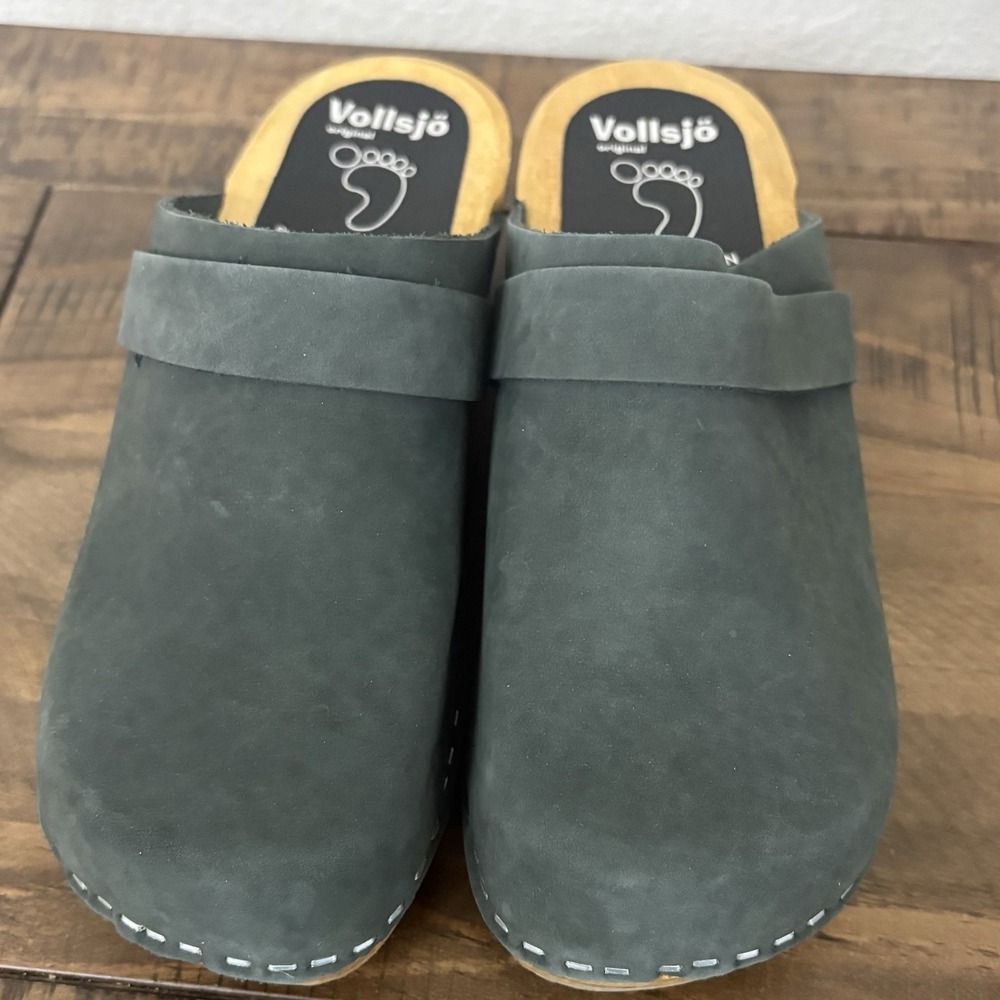 Wooden clogs Blue suede Vollsjo Swedish style US Shoe Size‎ (Women's) 6.5 NEW - Picture 3 of 8